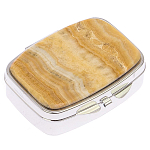 Таблетница карманная прямоугольная с 2-мя отделениями с зеркалом и накладкой из натурального камня Оникс Silver Stone Pillboxes варинант исполнения - 1 | Loft Concept в Перми