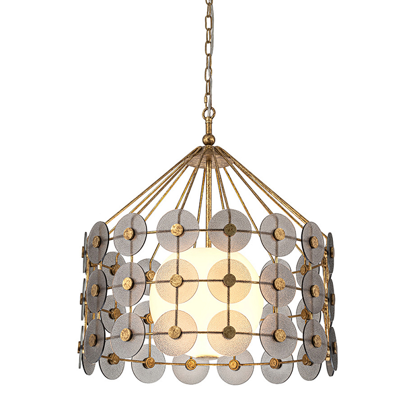 Люстра подвесная с круглыми дисками из серого фактурного стекла с белым матовым шаром внутри Quintiesse Золотой Белый Серый в Перми | Loft Concept 