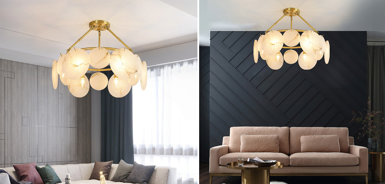 Дизайнерская люстра с круглыми мраморными подвесами Round Marble Pendants Дизайнерская люстра с круглыми мраморными подвесами Round Marble Pendants - Loft-Concept в Перми