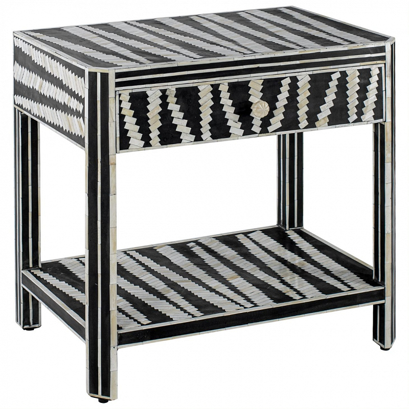 Тумбочка Black&white Indian Bone Inlay nightstand Черно-белый в Перми | Loft Concept 