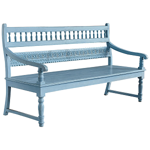 Деревянная скамья из массива манго с резьбой Eutropio Grey Mango Bench