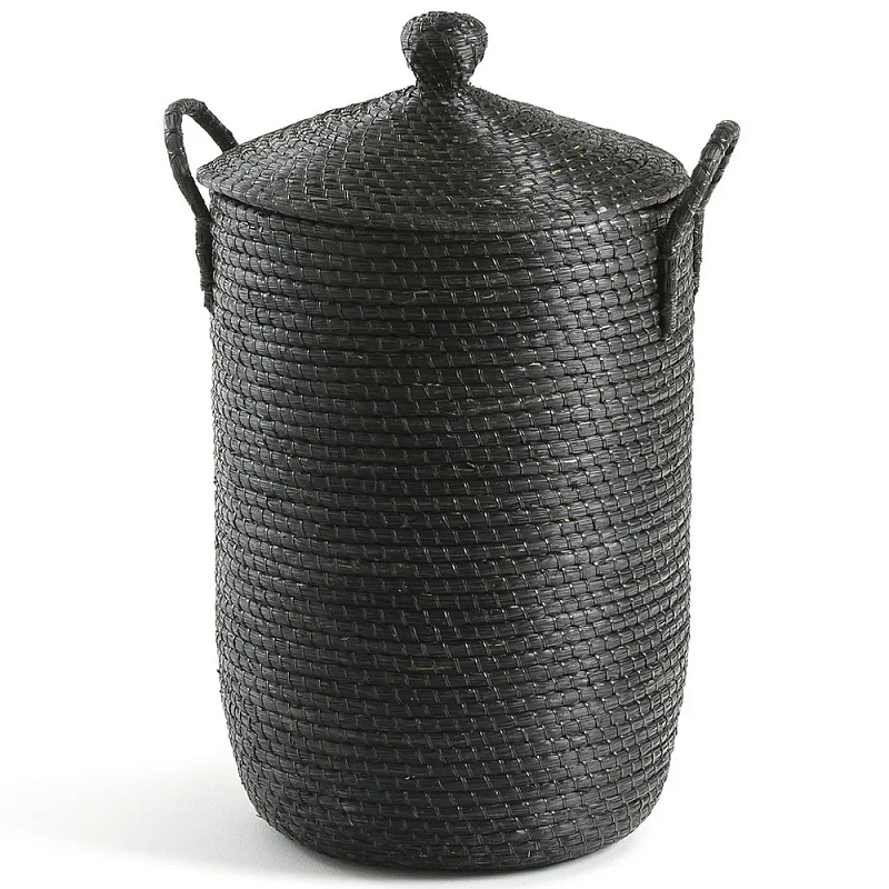 Корзина с крышкой из плетеной рисовой соломы Safiri Wicker Basket Черный Корзина с крышкой из плетеной рисовой соломы Safiri Wicker Basket Черный в Перми | Loft Concept