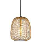 Подвесной светильник со стеклянным плафоном цилиндрической формы и металлической сеткой Metal Mesh Gold варинант исполнения - 1 | Loft Concept в Перми