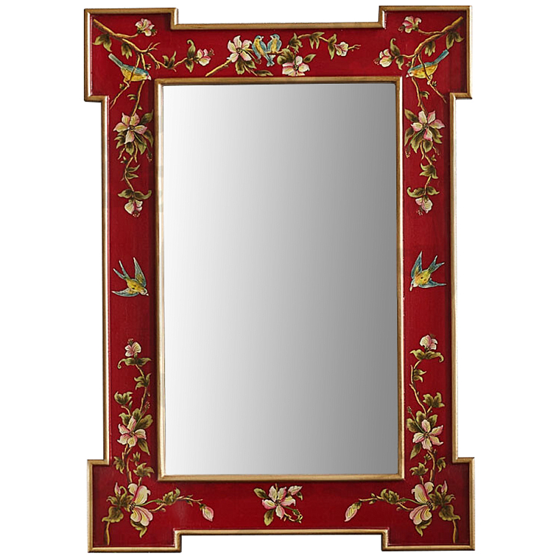 Зеркало в стиле Шинуазри ручная роспись Shao Chinoiserie Mirror Red Красный Золотой Мульти в Перми | Loft Concept 