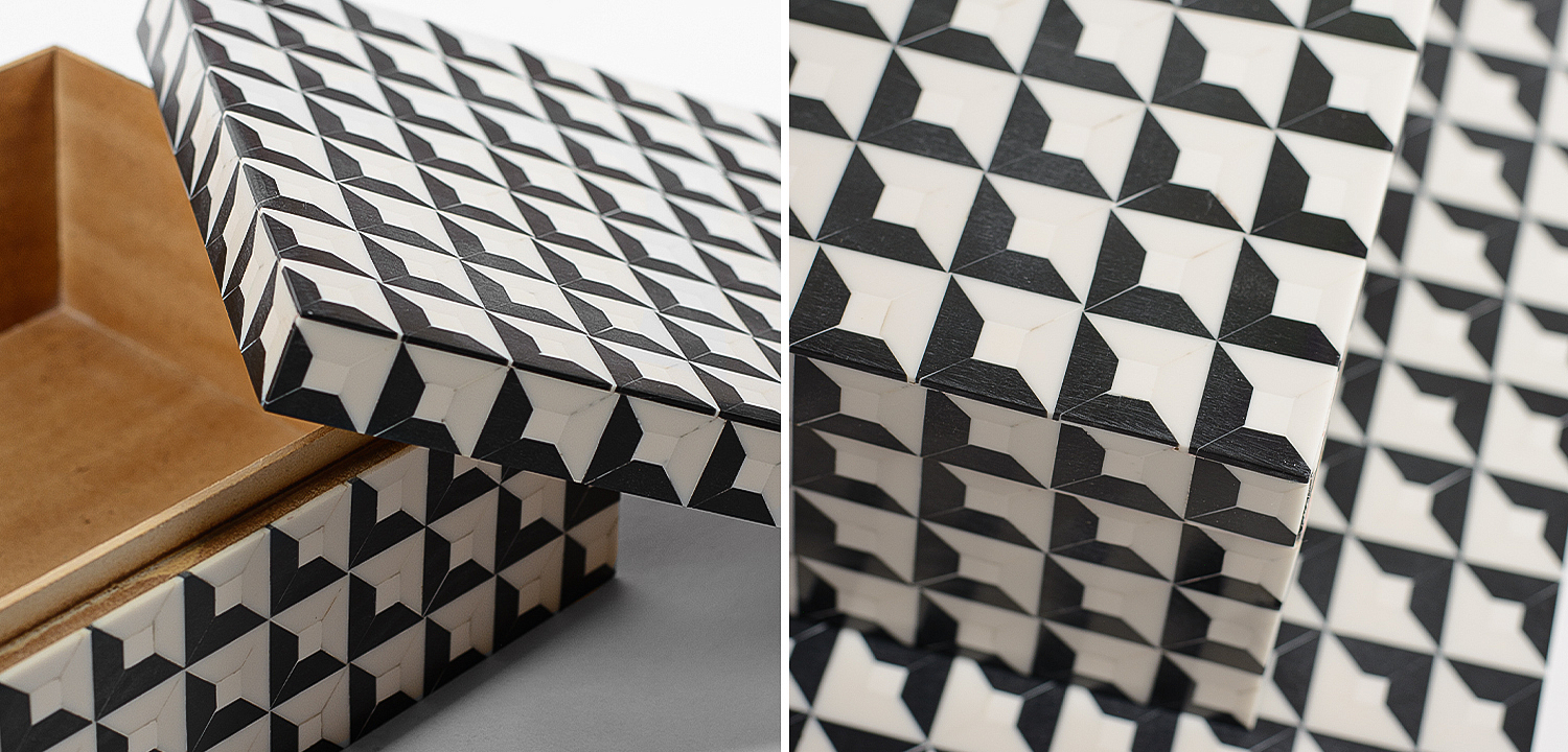 Комплект шкатулок Black White Square Bone Inlay Комплект шкатулок Black White Square Bone Inlay - Loft-Concept в Перми