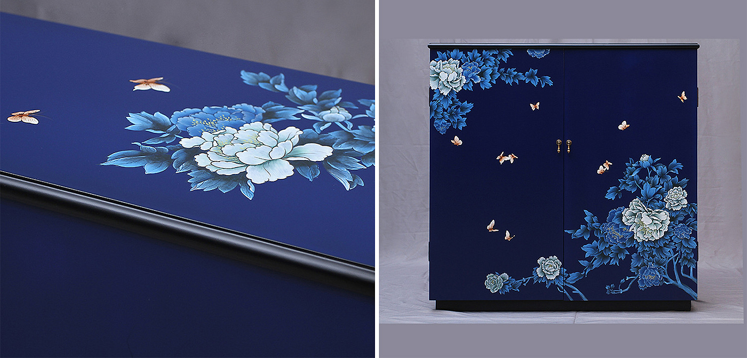 Синий Комод в Китайском стиле ручная роспись Цветы и Бабочки Flowers and Butterflies Blue chest Синий Комод в Китайском стиле ручная роспись Цветы и Бабочки Flowers and Butterflies Blue chest - Loft-Concept в Перми