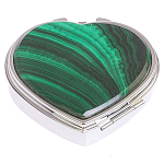 Таблетница карманная в форме сердца с 3-мя отделениями с зеркалом и накладкой из натурального камня Малахит Silver Stone Pillboxes варинант исполнения - 1 | Loft Concept в Перми