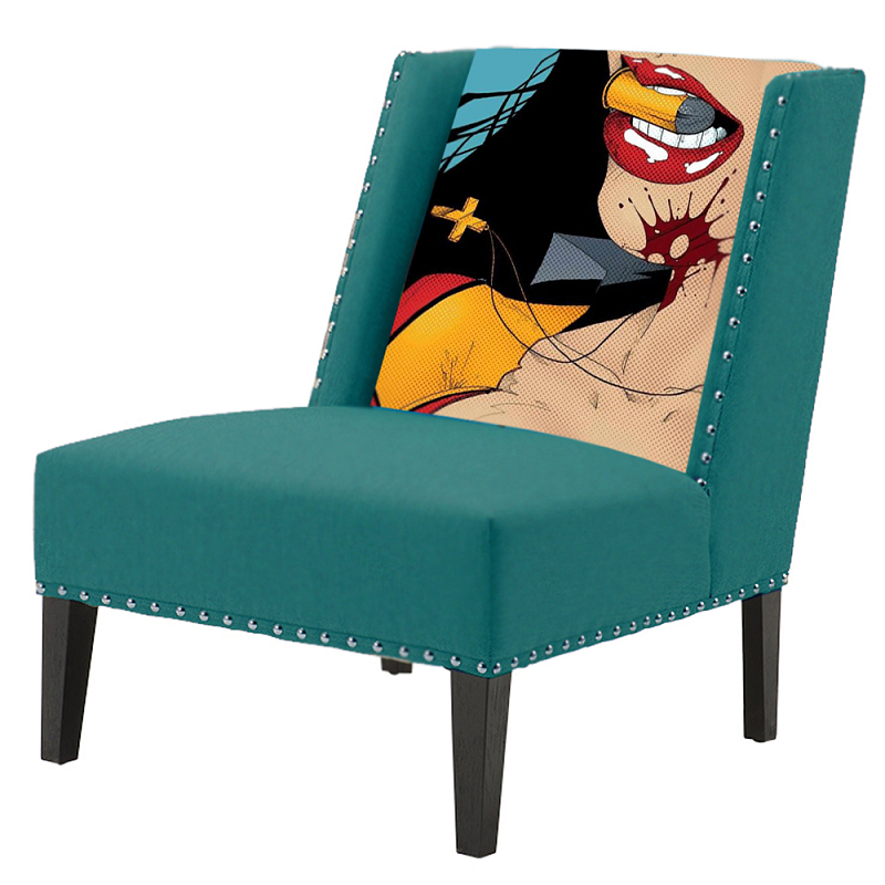 FUN Armchair "Super woman" Turquoise Дизайнерское кресло с цветным принтом Бирюзовый в Перми | Loft Concept 