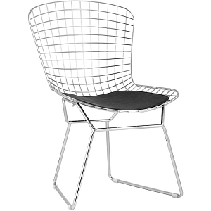 Стул Bertoia Chair Хромированный с Черной подушкой