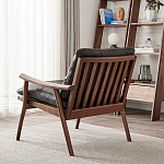 Кресло c каркасом из массива дерева и мягкой кожаной обивкой Walnut Armchair варинант исполнения - 4 | Loft Concept в Перми