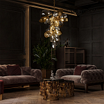 Люстра подвесная вытянутой формы с плафонами из стекла и металла с тремя вертикальными подвесками Gilded Mirage  варинант исполнения - 9 | Loft Concept в Перми