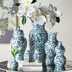 Ваза с крышкой и зелено-голубым рисунком на белом фоне 51 см Blue & White Ornament варинант исполнения - 6 | Loft Concept в Перми