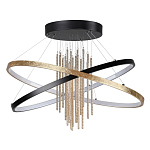 Люстра подвесная с 2-мя пересекающимися круглыми подвесами в черном и золотистом цвете и вертикальными подвесками Ring Horizontal варинант исполнения - 1 | Loft Concept в Перми