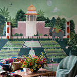 Обои ручная роспись Mahal Garden Original colourway on blue painted Xuan paper варинант исполнения - 1 | Loft Concept в Перми