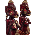 Комплект из 2-х деревянных статуэток Asmat Red Straw Headdress Statuettes Red Gold варинант исполнения - 3 | Loft Concept в Перми