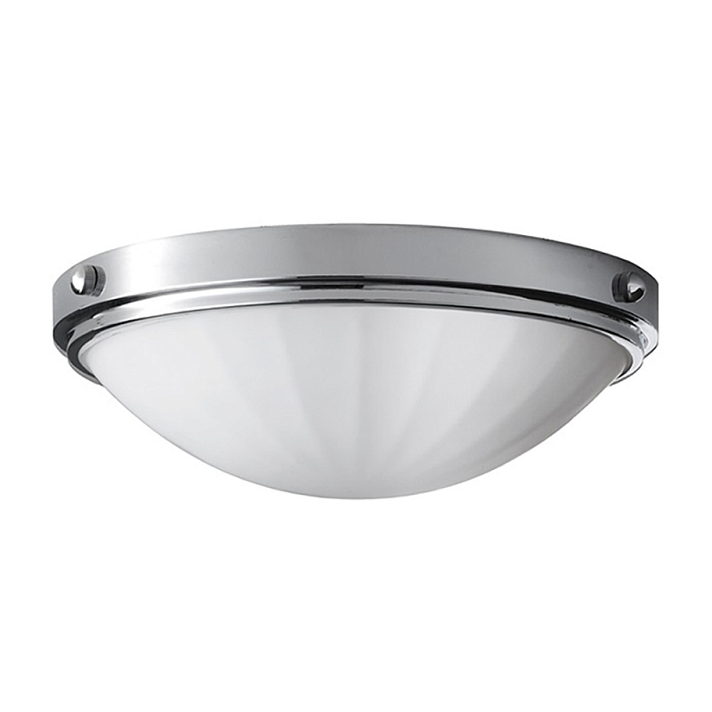 Потолочный светильник для ванных комнат цвета хром с белым матовым ребристым плафоном в форме полусферы Feiss Хром Белый в Перми | Loft Concept 