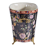 Кашпо из фарфора черная с цветочной росписью и бронзовой стрекозой Spring Garden варинант исполнения - 2 | Loft Concept в Перми