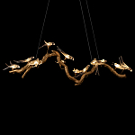 Люстра подвесная линейная с прозрачными стеклянными птичками на ветвях Serip Voa варинант исполнения - 7 | Loft Concept в Перми