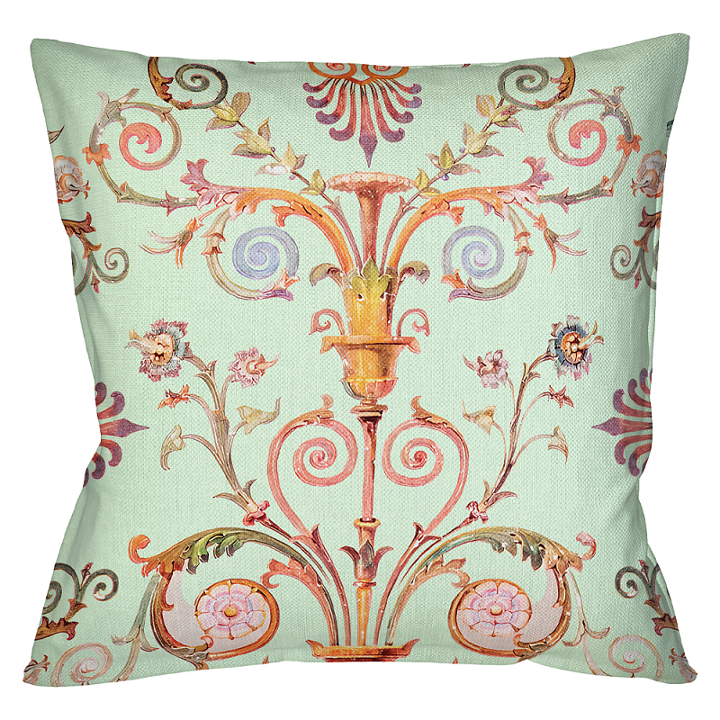 Декоративная подушка светло-зеленая с растительным орнаментом Raffael Floral Green Cushion Салатовый Мульти Декоративная подушка светло-зеленая с растительным орнаментом Raffael Floral Green Cushion Салатовый Мульти в Перми | Loft Concept