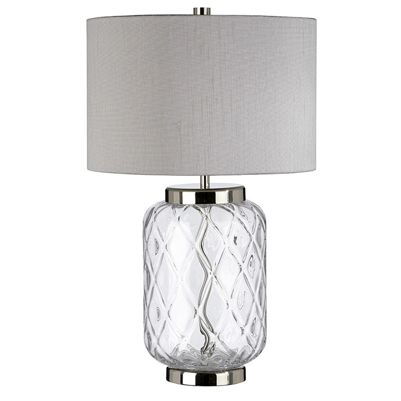 Настольная лампа с цилиндрическим абажуром и прозрачным стеклянным основанием Quintiesse Никель Темно-синий Прозрачное Стекло Серый в Перми | Loft Concept 