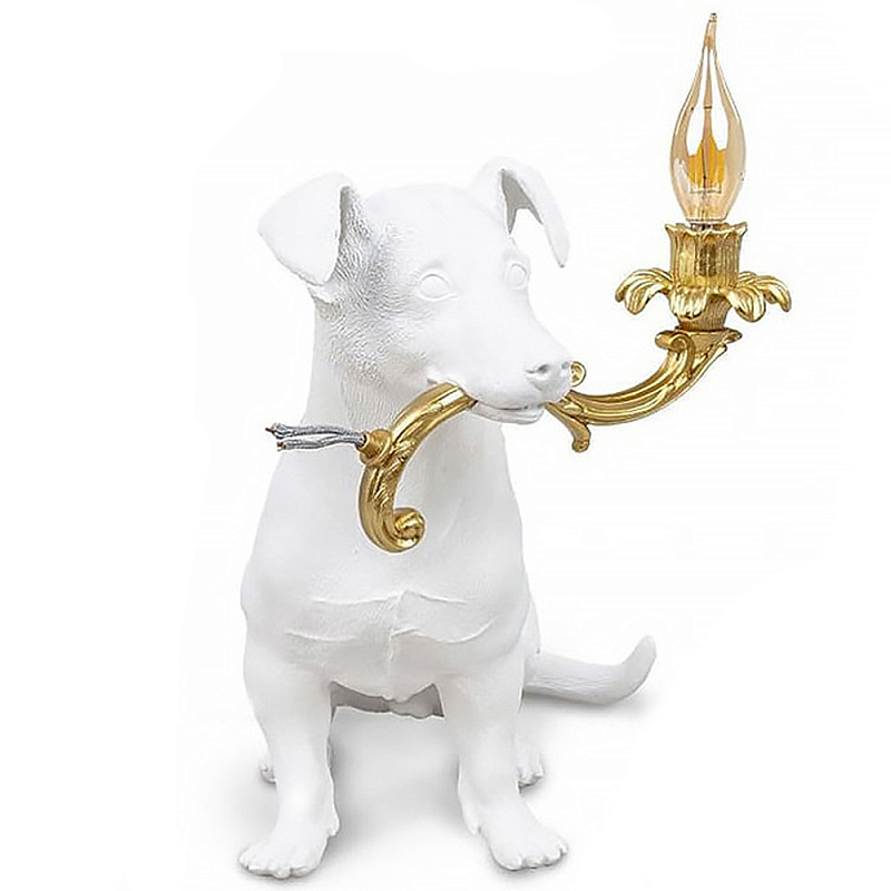 Настольная лампа в виде щенка Puppy White Table Lamp Белый Золотой в Перми | Loft Concept 