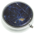 Таблетница карманная круглая с 3-мя отделениями с зеркалом и накладкой из натурального камня Содалит Silver Stone Pillboxes варинант исполнения - 1 | Loft Concept в Перми