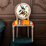 Стул бежевый в разноцветную полоску из натурального бука с изображением птиц и цветов Blooming Red Blue Birds Colorful Stripes Chair варинант исполнения - 5 | Loft Concept в Перми