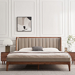 Кровать двуспальная с мягким изголовьем Moon Walnut Bed варинант исполнения - 3 | Loft Concept в Перми