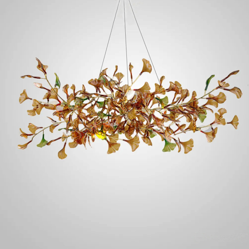 Люстра на ветвистом каркасе с листьями Horizontal Amber Floral Chandelier L Янтарный Латунь в Перми | Loft Concept 