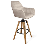 Барный стул со спинкой и подлокотниками на 4-х коричневых деревянных ножках Бежевый Велюр Ava Charm варинант исполнения - 1 | Loft Concept в Перми