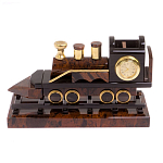Часы настольные в виде паровоза из натурального камня Обсидиан Train Stone Clock варинант исполнения - 4 | Loft Concept в Перми
