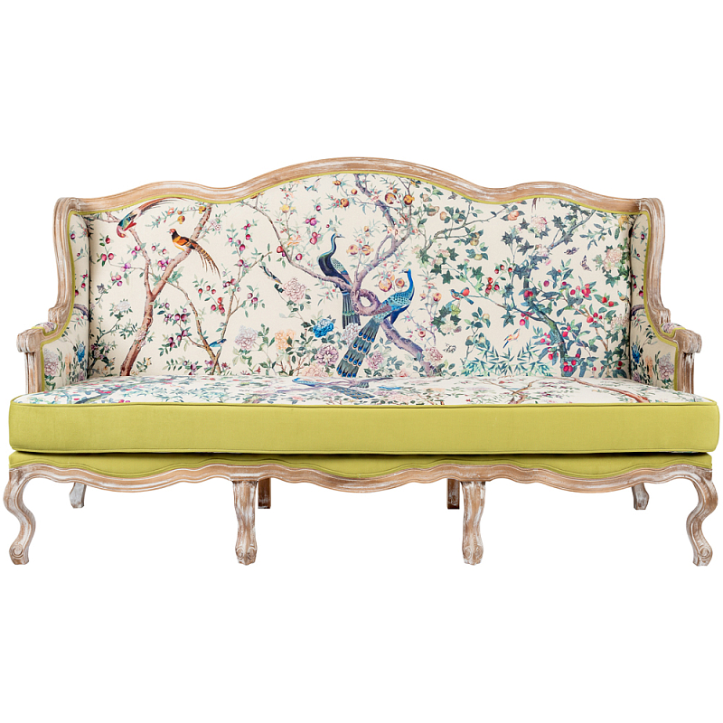 Диван из натурального бука бежевый с изображением птиц и цветов Beige Green Chinoiserie Garden Sofa Бежевый Салатовый Мульти Диван из натурального бука бежевый с изображением птиц и цветов Beige Green Chinoiserie Garden Sofa Бежевый Салатовый Мульти в Перми | Loft Concept