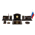 Настольный письменный набор с часами из природного камня обсидиана  Gift for Manager варинант исполнения - 1 | Loft Concept в Перми