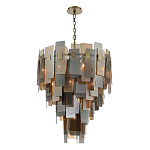 Люстра с многослойными стеклянными панелями янтарного и дымчатого цвета Textured Glass Chandelier варинант исполнения - 3 | Loft Concept в Перми