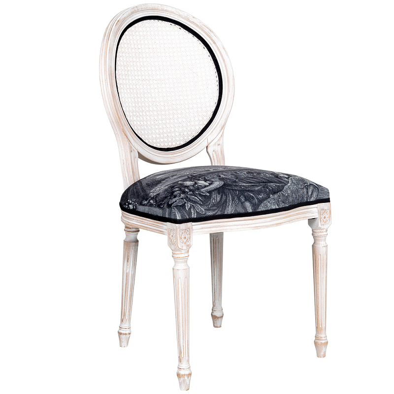 Стул с ротанговой спинкой Palace Gardens Stool Черно-белый Белый винтажная патина   в Перми | Loft Concept 