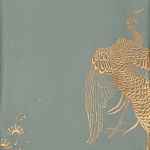 Обои ручная роспись в стиле Арт-деко Whistler Peacocks Golden colourway on Blue Grey dyed silk варинант исполнения - 1 | Loft Concept в Перми