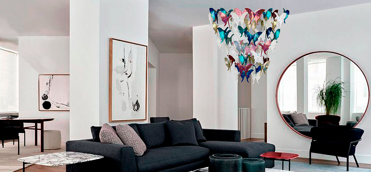 Люстра Цветные Бабочки Жемчужно-серая база Night Butterflies Chandelier Multi Color Люстра Цветные Бабочки Жемчужно-серая база Night Butterflies Chandelier Multi Color - Loft-Concept в Перми