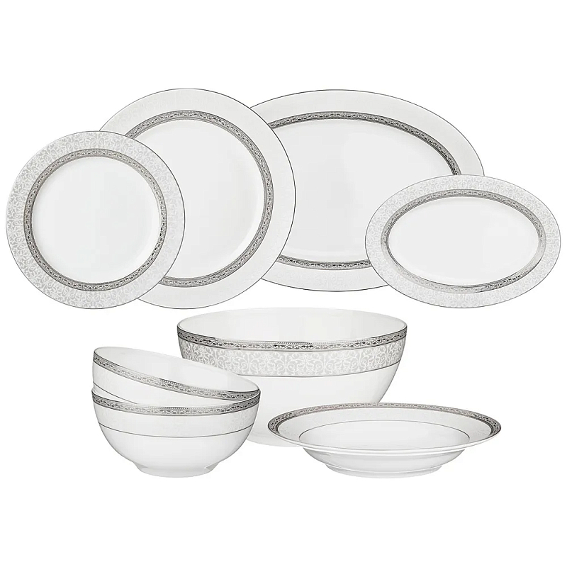 Обеденный сервиз белого цвета из фарфора на 6 персон 23 предмета Royal Porcelain Collection Белый Серый в Перми | Loft Concept 