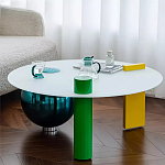 Дизайнерский журнальный стол с круглой белой столешницей на 3-х геометрических ножках Tajefox варинант исполнения - 3 | Loft Concept в Перми