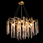 Люстра подвесная золотого цвета с разветвленными ветвями и прозрачными стеклянными подвесками Droplet Chandelier варинант исполнения - 3 | Loft Concept в Перми