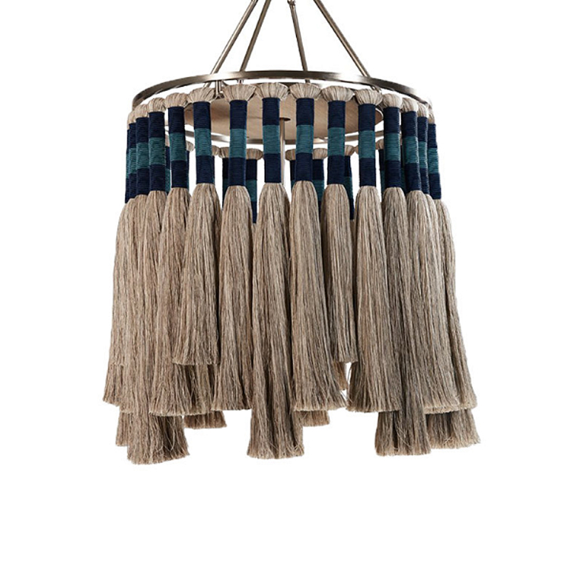 Люстра круглая плетеная с кисточками цвета серый дуб Boho Tassel Chandelier Серый Синий Никель Люстра круглая плетеная с кисточками цвета серый дуб Boho Tassel Chandelier Серый Синий Никель в Перми | Loft Concept