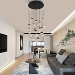 Люстра каскадная с черным круглым основанием 27 подвесов Celestial Waltz варинант исполнения - 5 | Loft Concept в Перми