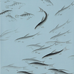 Обои ручная роспись Fishes Original colourway on Duck Egg dyed silk варинант исполнения - 2 | Loft Concept в Перми