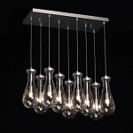 Люстра с 9-ю прозрачными плафонами из стекла в форме капли на прямоугольном потолочном основании цвета хром Lucid Rain  варинант исполнения - 3 | Loft Concept в Перми