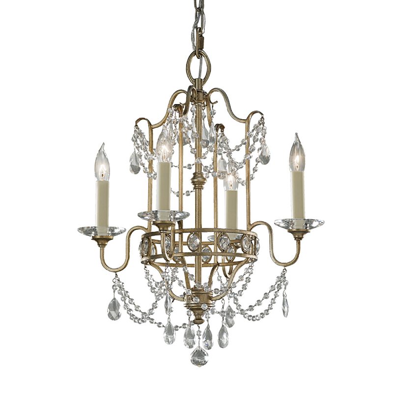 Люстра подвеная с 4-мя лампами и стеклянными подвесками в классическом стиле Feiss Серебряный Прозрачное Стекло в Перми | Loft Concept 