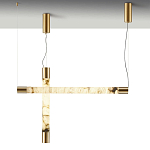 Подвесной светильник цилиндрической формы с плафоном из алебастра и металлическими торцами Латунь 60 см Cryptocrystalline Stone варинант исполнения - 3 | Loft Concept в Перми