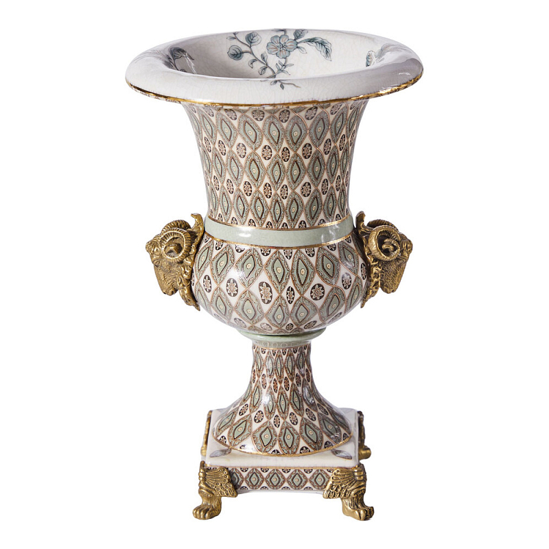 Ваза с овнами из фарфора с бронзовыми элементами Bronze Aries Бронза Мульти в Перми | Loft Concept 