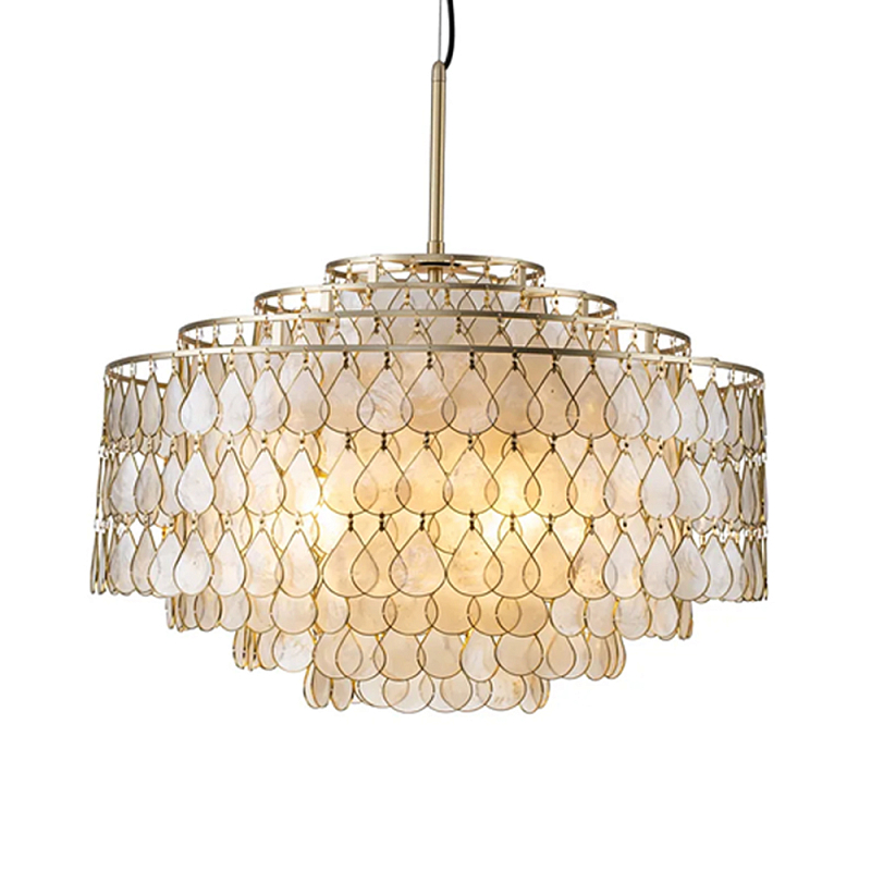 Люстра многоярусная с декором из натуральной морской ракушки Iridescent Light Золотой Перламутровый в Перми | Loft Concept 