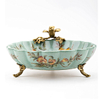 Блюдо из голубого фарфора с бронзовой птичкой Blue Garden варинант исполнения - 3 | Loft Concept в Перми