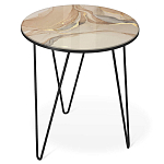 Стол журнальный с круглой столешницей из стекла на 3-х черных ножках Beige Marble варинант исполнения - 1 | Loft Concept в Перми